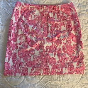Lilly Pulitzer Sz 8 Pink & White Owl Print Cotton Skirt